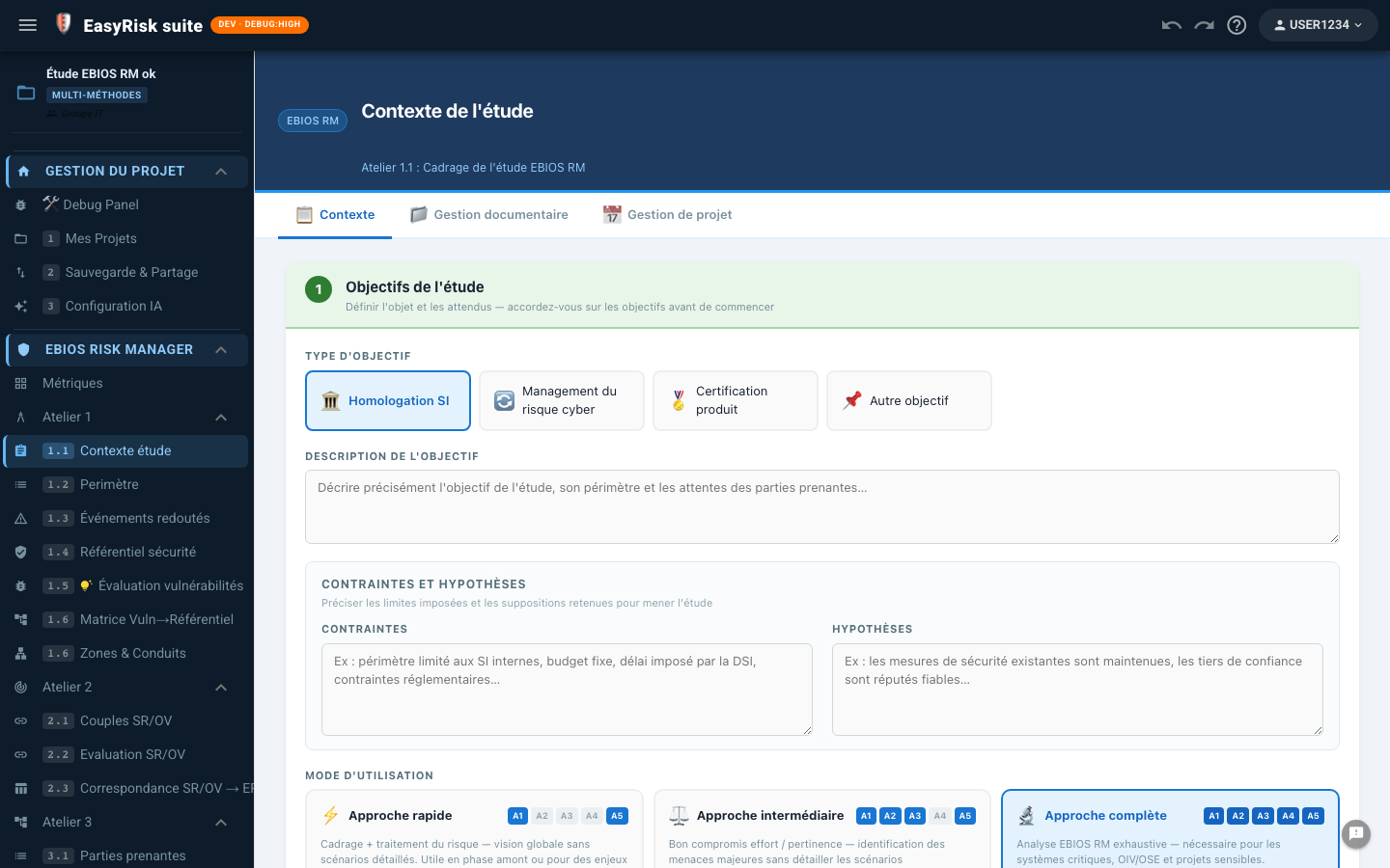 Création d'un projet EBIOS RM